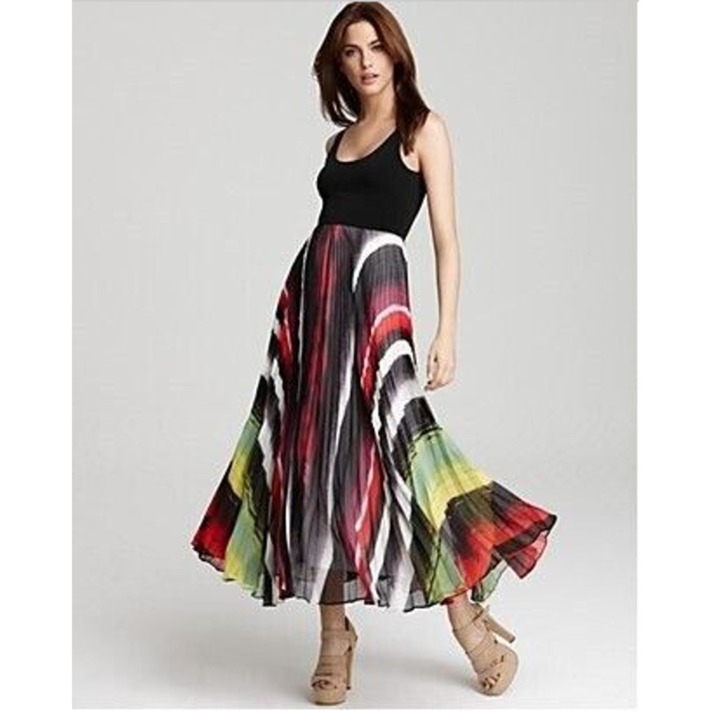 Alice + Olivia Fit and Flare Maxi Dress Pleated Multicolor Skirt 8